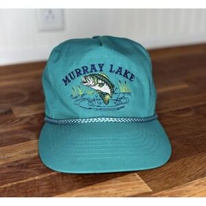 Vintage Murray Lake Fishing Bass Blue Rope Hat Cap Adjustable Georgia Oklahoma